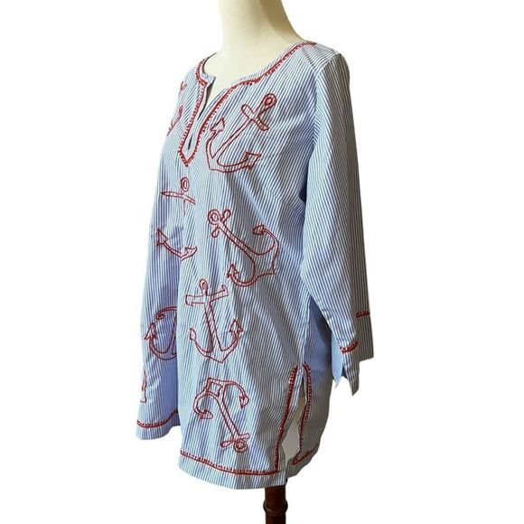 GRETCHEN SCOTT TUNIC SWIM COVERUP SAILOR NAUTICAL COASTAL GRANDMA NWT WOMENS M - Picture 4 of 13